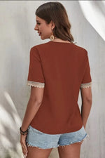 Full Size Lace Detail V-Neck Short Sleeve Blouse Plus Size
