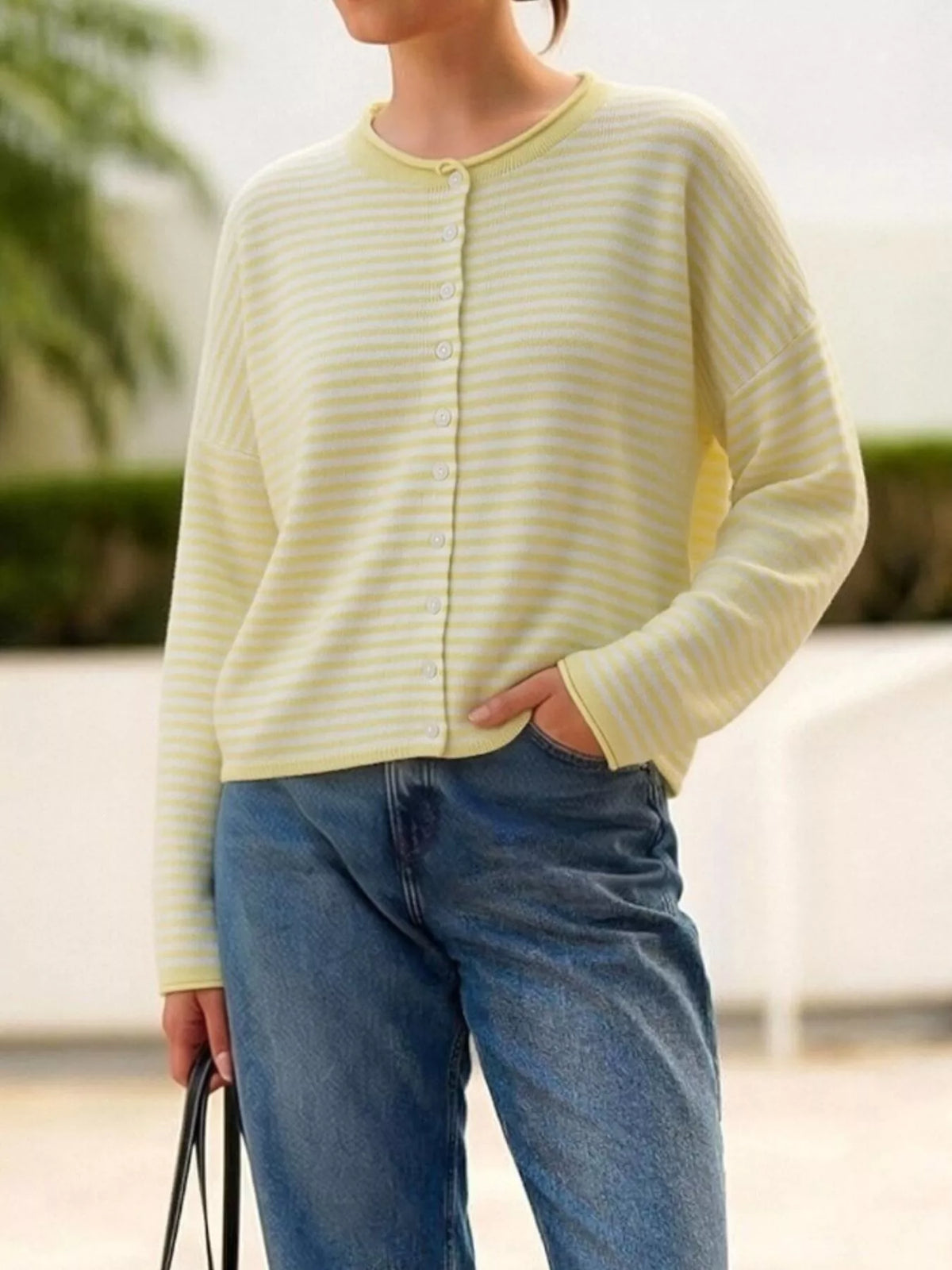 Button-Down Striped Knit Cardigan