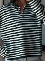Button Detail Dropped Shoulder Striped Sweater
