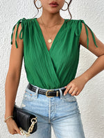 Perfee Surplice Tie-Shoulder Bodysuit - Ladyez