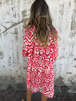 Full Size Printed Notched Half Sleeve Dress Plus Size