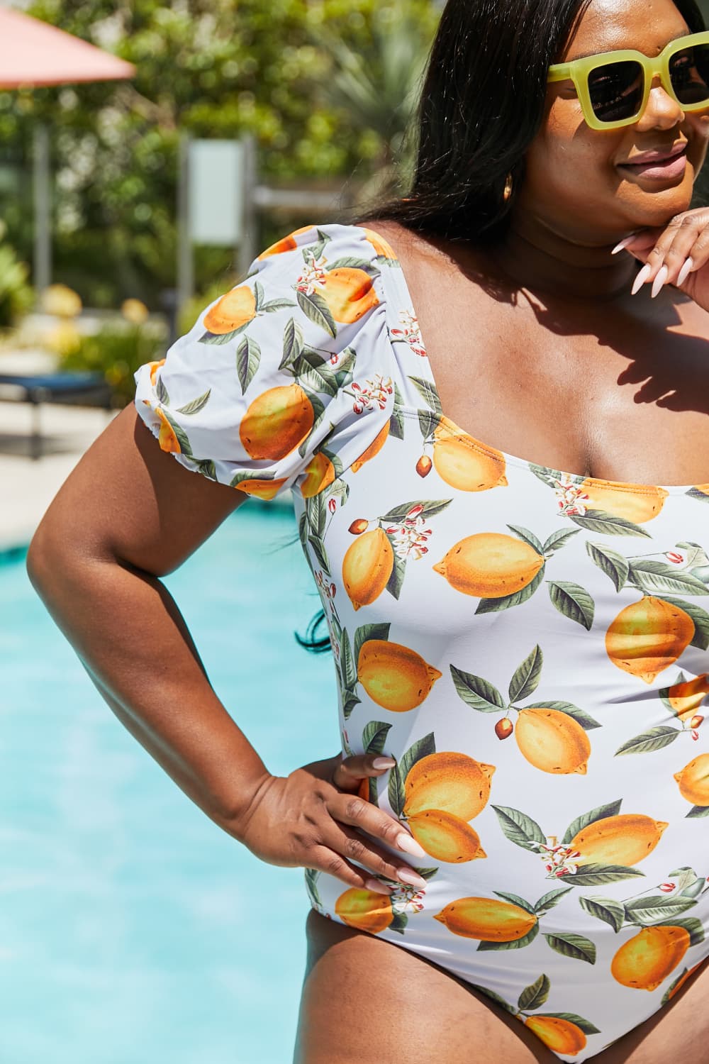 Marina West Swim Salty Air Puff Sleeve One-Piece in Citrus Orange - Ladyez