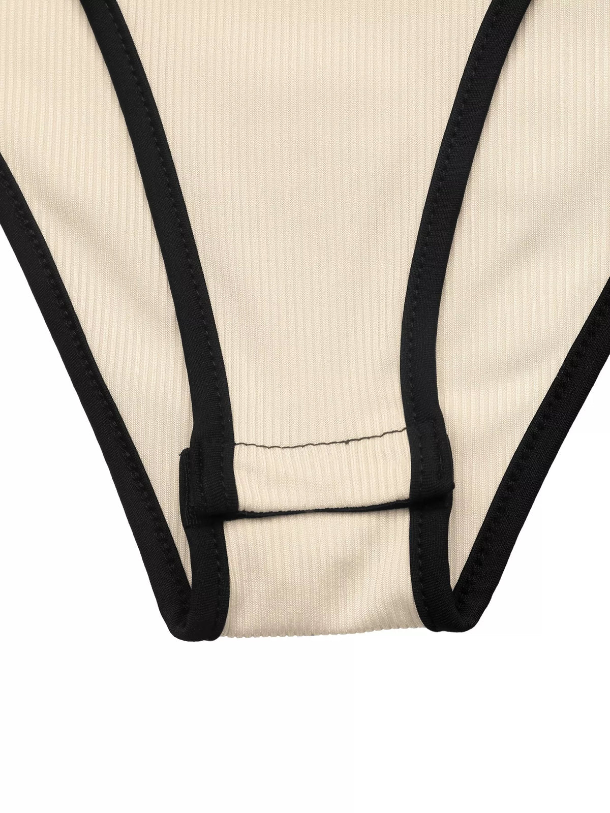 Ribbed V-Neck Long Sleeve Bodysuit with Contrast Trim