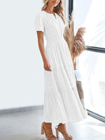 Notched Short Sleeve Tiered Dress