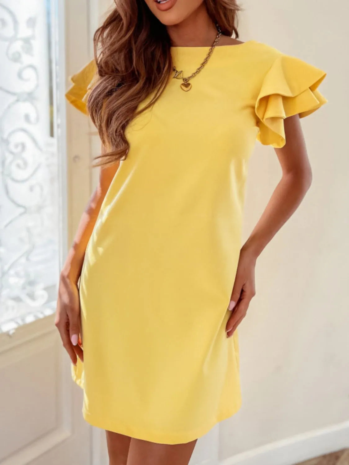 Ruffled Layered Short Sleeve Mini Dress - Ladyez