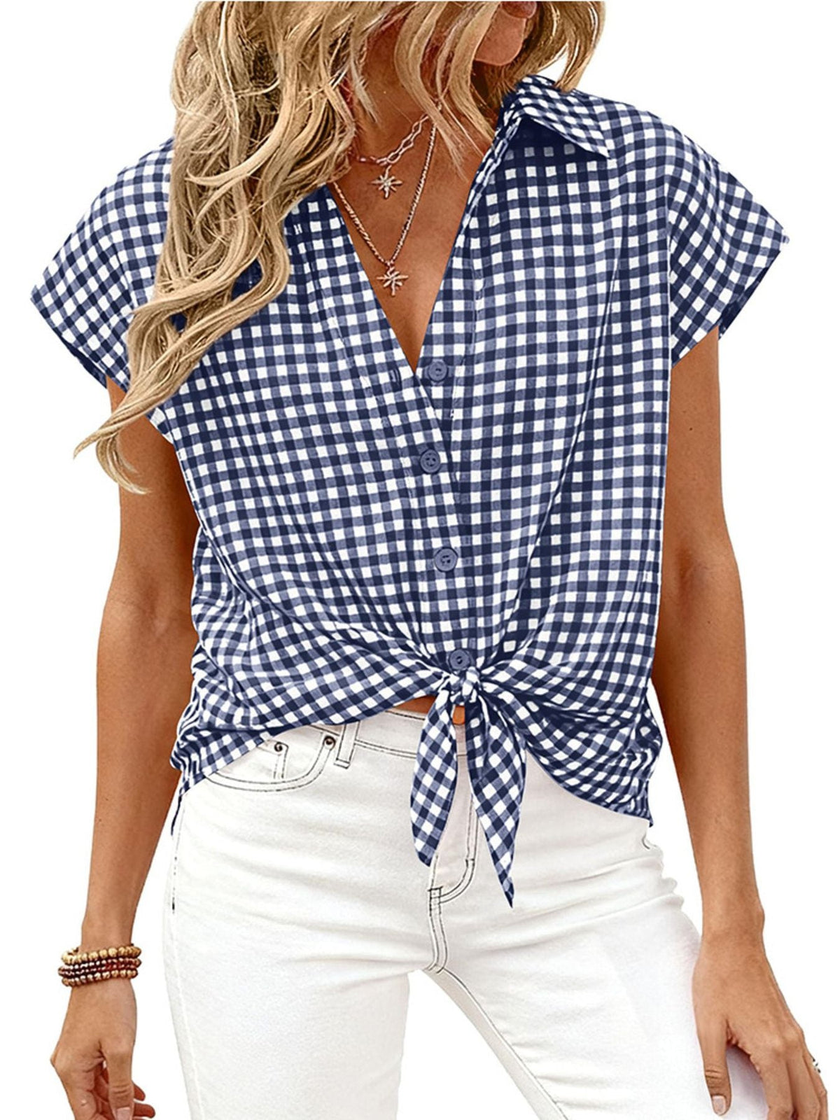 Gingham Print Button-Down Shirt