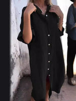 Full Size Casual Linen Button-Down Shirt Dress Plus Size - Ladyez