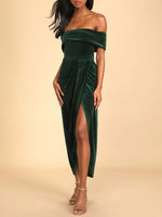 Off-Shoulder Wrap Dress with Side Slit - Ladyez