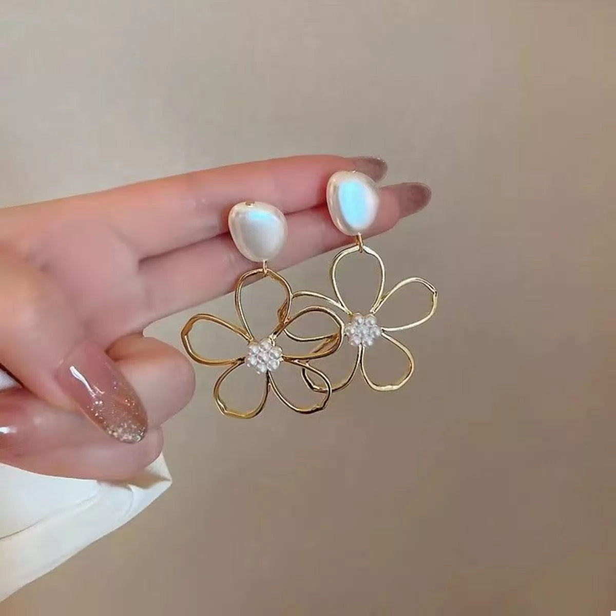 Pearl & Floral Drop Earrings