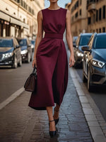 Round Neck Sleeveless Midi Dress - Ladyez