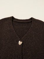 Heart Metal Button V Neck Cardigan Sweater