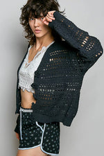 POL Open-Knit Floral Button Cardigan