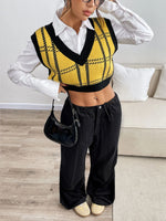 Plaid V-Neck Cropped Sweater Vest