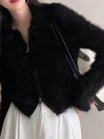 Fluffy Knit Zip-Up Outerwear