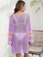 Openwork Contrast Long Sleeve Cover-Up - Ladyez