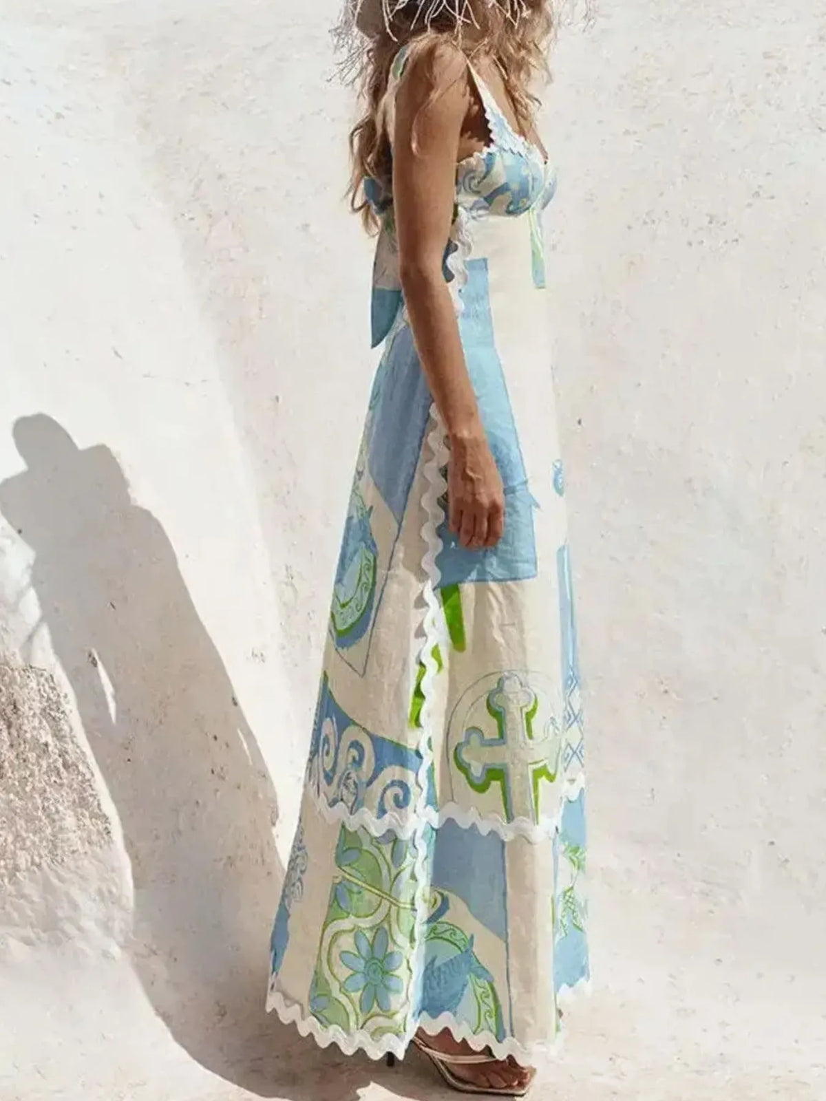 Tied Back Printed Maxi Dress - Ladyez