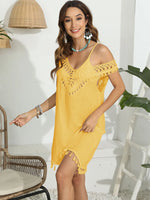 Tassel Scoop Neck Wide Strap Cover-Up - Ladyez