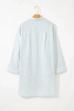 Striped Johnny Collar Long Sleeve Mini Shirt Dress