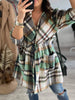 Oversized Drawstring Plaid Button Front Shirt