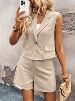 One Button Sleeveless Top and Shorts Set