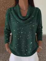 Full Size Glitter Cowl Neck Long Sleeve Sweater Plus Size