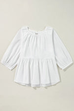 Bow Round Neck Three-Quarter Sleeve Blouse