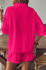 Collared Neck Half Sleeve Top and Shorts Set
