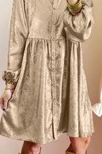 Button Front Balloon Sleeve Mini Dress