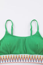 Textured Contrast Banding Bikini High Waist 2pcs Swimsuit - Ladyez