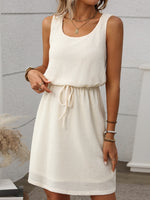 Waffle-Knit Drawstring Mini Tank Dress - Ladyez