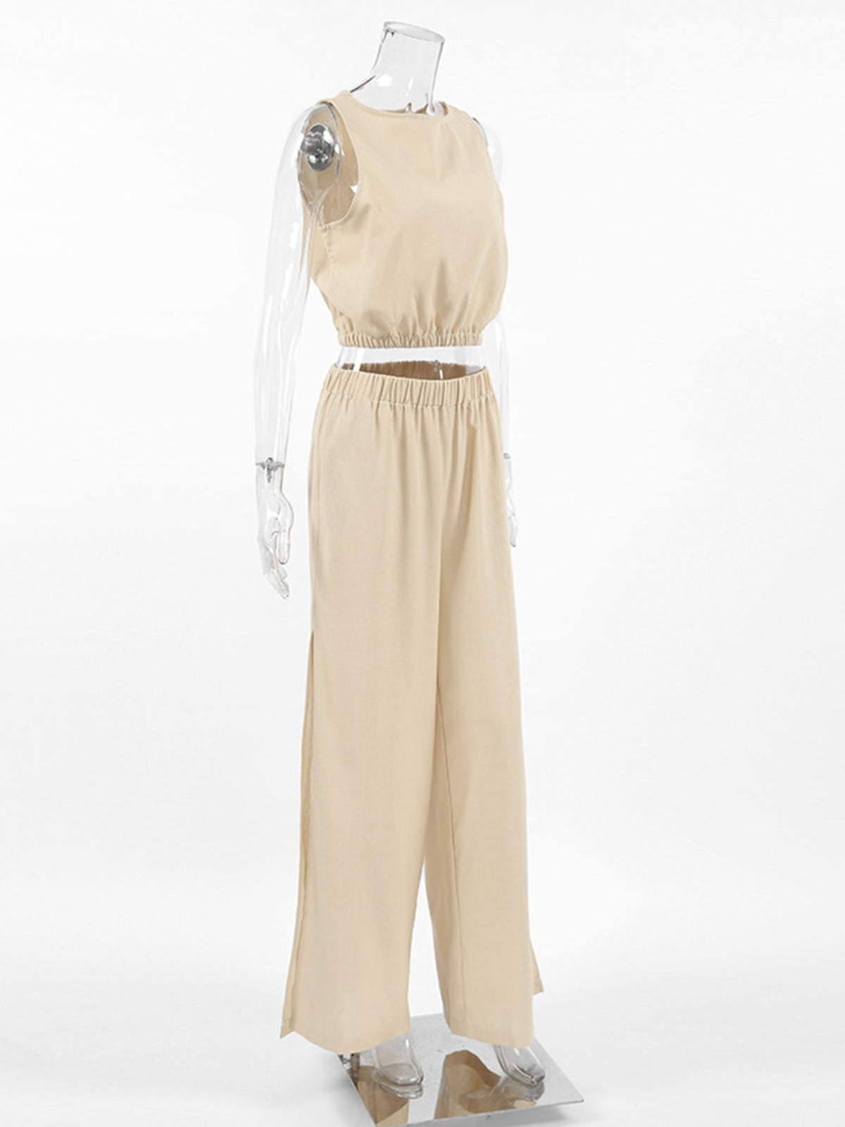 Sleeveless Crop Top and Slit Pants Set