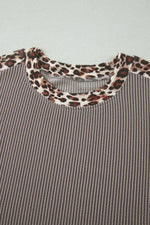 Leopard Trim Ribbed Knit Tee and Shorts Set
