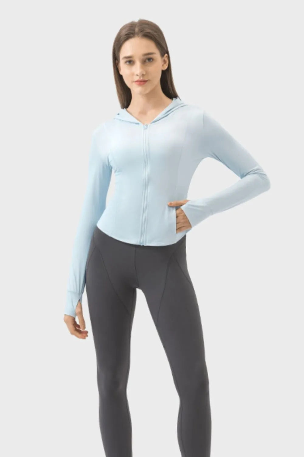 Millennia Pocketed Zip Up Hooded Long Sleeve Active Outerwear - Ladyez