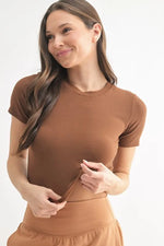 MONO B Essential Micro-ribbed Cropped Athleisure Tee - Ladyez