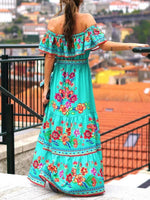 Floral Off Shoulder Ruffle Maxi Dress - Ladyez
