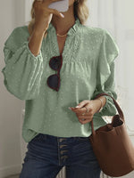 Swiss Dot Ruffled Long Sleeve Blouse