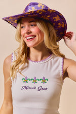 SO ME Mardi Gras Tank Top With Contrast Blanket Stitch
