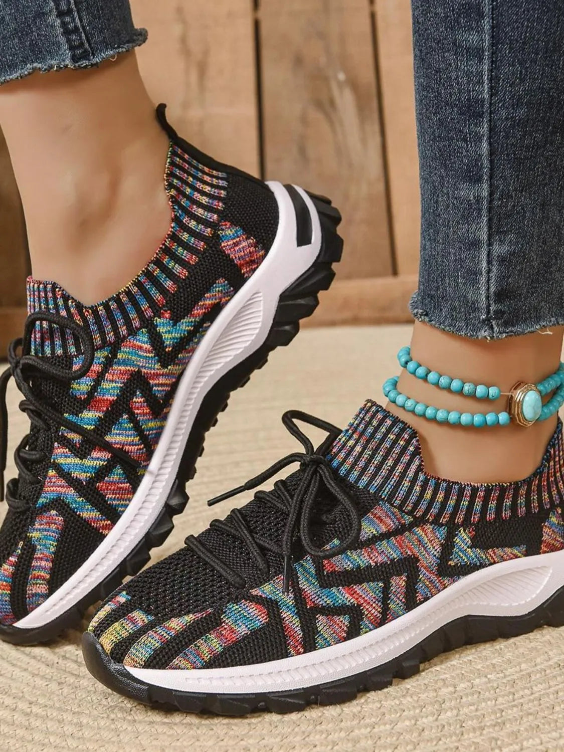 Mesh Knit Lace Up Athletic - Ladyez