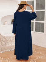 Plus Size Tie Neck Long Sleeve Slit Dress - Ladyez