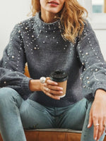 Pearl-Embellished Mock Neck Sweater