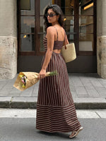 Striped Print Spaghetti Strap Maxi Dress