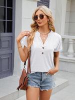 Florira Notched Short Sleeve T-Shirt - Ladyez