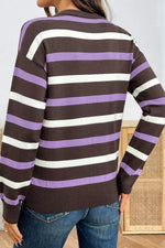 Stripe Embroidered Detail Drop Shoulder Sweater