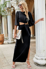 Cutout Split Puff Sleeve Maxi Dress - Ladyez