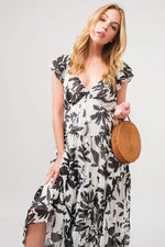 And The Why Ruffled Sleeve Tiered Floral Print Maxi Dress