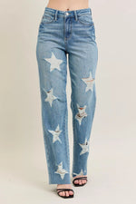Judy Blue Full Size High WaistRigid Magic Star Shaped Destroy 90's Straight Jeans Plus Size