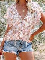 Full Size Floral Print V-Neck Shirt Plus Size