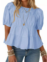 Ruched Tiered Puff Sleeve Blouse