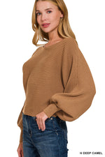 Zenana Boat Neck Balloon Sleeve Sweater