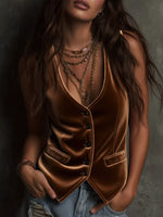 Velvet Button-Down Vest Coat